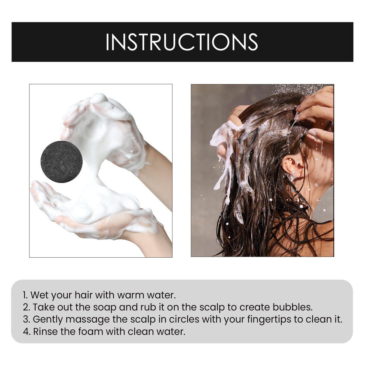 OUHOE Organic Bamboo Charcoal Shampoo Bar, Deep Cleansing Scalp Strong And Strong Hair Nourishing Repair Improve Dry Shampoo Soap