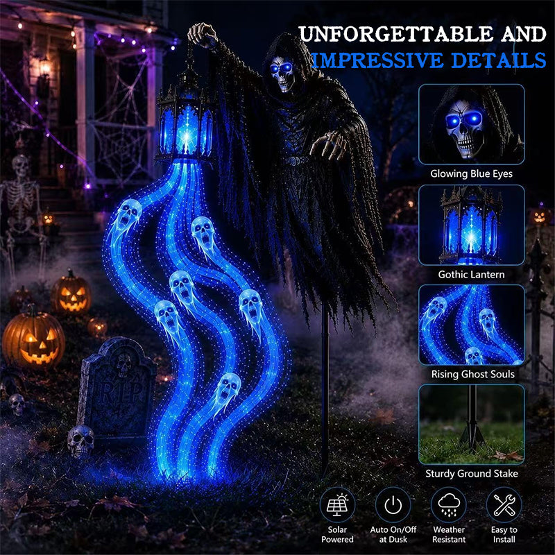 Animated Lighted Halloween Soul Reaper Garden Stake – Glowing LED Yard Decoration with Moving Action