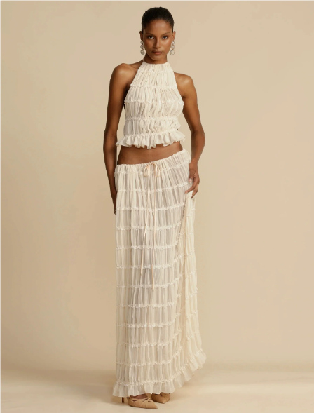 Two-Piece Set Chiffon Pleated Long Dress with Halter